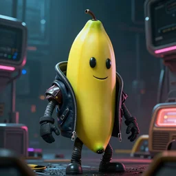 Cyberpunk Bananaman. Highly detailed. 8k. Fantasy horror.