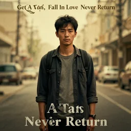 of a man who Quit his Job, Get A Tan, Fall In Love and Never Return, in the style of a movie poster