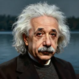 albert einstein closeup portrait, dramatic light, lake background, 2 0 0 mm focal length, painted by stanley lau, painted by greg rutkowski, painted by stanley artgerm, digital art, trending on artstation