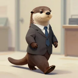 stylized digital art expressive furry art painting by blotch and rukis of an anthro otter full body wearing suit and tie walking to his job