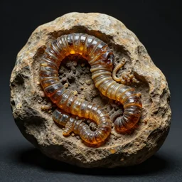 medium shot photo fossilized amber rock, hr giger worm encased, naturalistic, highly complex, cinematic, atmospheric