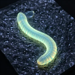 translucent worm glowing. made out of plastic bubble wrap. pimple popper footage.