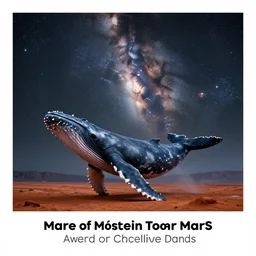 whale on mars, photorealistic, very detailed, high definition landscape, gorgeous whale, stars and milky way galaxy, dark sky, award winning photograph, nature photography