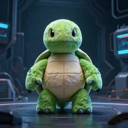 turtle plushie in cyberspace, in 2 0 5 5, y 2 k cybercore, industrial low - light photography, still from a ridley scott movie