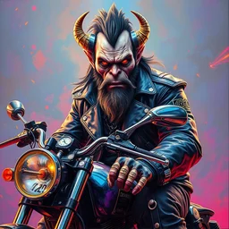 an apocalyptic scifi orcish biker character sitting on a motorcycle, psychedelic vibrant colors, highly detailed oil painting by michael whelan art, futuristic punk rock fashion, perfect face, sharp focus, detailed eyes, realistic, leather jacket, 8 k