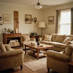 a typical American living room from the 1940s