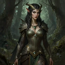 demoness kaitlin olsen, female, tabaxi, forest, d & d, fantasy, intricate, elegant, highly detailed, digital painting, artstation, octane render, concept art, matte, sharp focus, illustration, hearthstone, art by artgerm and greg rutkowski and alphonse mucha