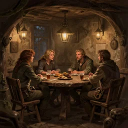 people talking inside a tavern, fantasy art, concept art, cozy, dnd, digital art