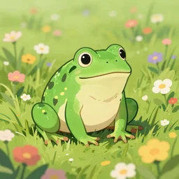 a frog in a prairie full of flowers, aoshima, chiho style