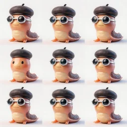 3 x 3 array of images of a slug wearing a monocle and a beret, 3 d octane render, artstation, edu souza