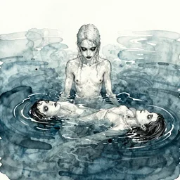 stream of consciousness is a muddle - headed phrase. it is not a stream. it is a pool, a sea, an ocean. watercolour and ink. masterpiece. gothpunk. josan gonzalez, martine johanna, sean yoro