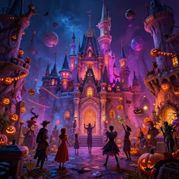 halloweentown celebration colorful, volumetric lighting, 8 k octane beautifully detailed render, post - processing, extremely hyper - detailed, intricate, epic composition, cinematic lighting, masterpiece, trending on artstation, detailed detailed detailed, masterpiece, stunning art by anders zorn, wonderful masterpiece by greg rutkowski, beautiful cinematic light,