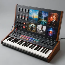 a synthesizer in cassette futurism, added modeled around the keyboard, tactile buttons and lights, a large patch bat with hanging colored patch leads roland, moog, arp by moebius, edward hopper and james gilleard, zdzislaw beksinski, steven outram, hd, 8 k, artstation, ultra detailed, high definition