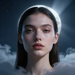 3 d, sci - fi, night, fashion model face, moon rays, cinematic, clouds, vogue cover style, blue mood, realistic painting, intricate oil painting, high detail illustration, figurative art, multiple exposure, poster art, 3 d, by tooth wu and wlop and beeple and greg rutkowski
