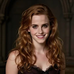 seductive emma watson as sexy evil hermione granger, dark macabre witch, photo shoot, smirking temptress