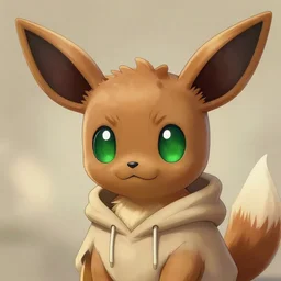 soft cute brown eevee cat fox rabbit boy fursona with bright green eyes, brown fur, wearing a hoodie, furry character portrait, by henriette ronner - knip, by beatrix potter, by aaron miller, commission for, soft lighting, illustration, furaffinity