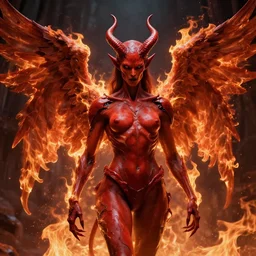 cyborg devil red skin satan horns with angel wings flames and fire photography by david yarrow concept art greg rutkowski