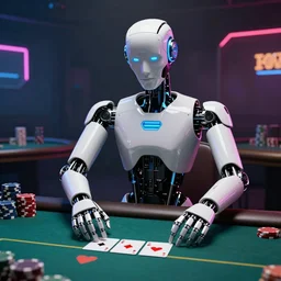 photorealistic robot poker dealer cyberpunk high definition smokey room
