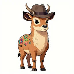 a dik dik monster with tattoos, wearing a fedora, tattoos, colorful, digital art, fantasy, magic, trending on artstation, ultra detailed, professional illustration by basil gogos