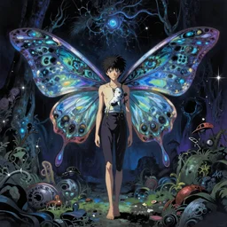 Psychedelic mothman by Junji Ito and Satoshi Kon, post-processing, beautiful