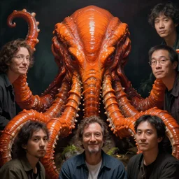 close - up zoological portrait of orange cthulhu by kuldar leement and ruan jia and brad rigney and micha karcz and brad rigney