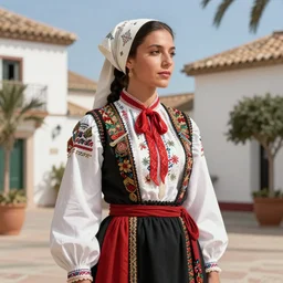costa blanca, woman traditional corsican clothes, intricate, highly detailed, smooth, artstation, digital illustration, artgerm, rutkowski, mucha