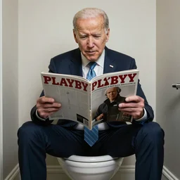 joe Biden sitting on the loo reading a playboy magazine