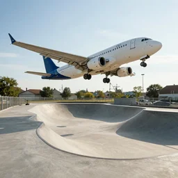 a plane at a skatepark