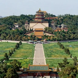 infinite dimension of the summer palace lawns and classical architecture, by thomas cole, luminism, pre - raphaelite brotherhood, romanticism, naturalism, shot from above, endless, neverending epic scale, volumetric lighting