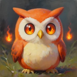 full shot,a  oil painting of cute owl Pokémon with big eyes made of flame,trending on artstation,High detail
