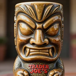a closeup photorealistic photograph of a galactus style trader joes's tiki mug featuring the face of galactus in west hollywood. fine detail. this 4 k hd image is trending on artstation, featured on behance, well - rendered, extra crisp, features intricate detail, epic composition and the style of unreal engine.