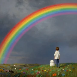 You’ll never find a rainbow if you’re looking down, art by Thomas Kinkade, artwork by artgerm