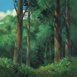 a painting of trees in a forest with a sky background, a matte painting by makoto shinkai, ghibli, deviantart, matte drawing, concept art, matte painting