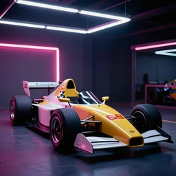 designed by Giorgetto Giugiaro stylized poser of a race car, thick neon lights, ektachrome photograph, volumetric lighting, f8 aperture, cinematic Eastman 5384 film