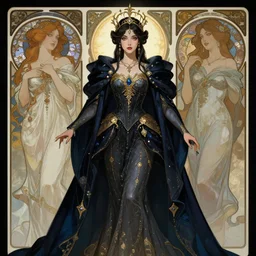 fantasy female queen, night themed, highly detailed, qichao wang, artgerm, cushart krenz, alfonse mucha, zeronis, trending on artstation, soft light, sharp edges, illustration, character design, concept art