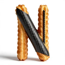 carbon fiber churros, high detail macro photography, isolated on a pure white background, centered, entire object in frame, sharp focus, soft studio lighting
