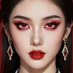 beauty girl, hyper detailed, makeup eyes red insane details, intricate, elite, elegant, luxury, by ismail inceoglu dragan bibin hans thoma greg rutkowski alexandros pyromallis rene maritte illustrated, perfect face, fine details, realistic shaded, fine - face, pretty face