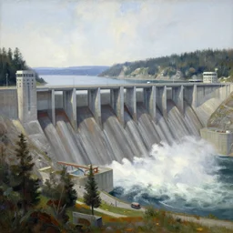 grand coulee dam, painting by raphael lacoste