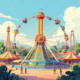 illustration, amusement park, by james gilleard