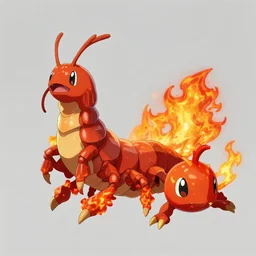 concept art of a new fire pokemon based on a centipede art anime, clean anime style, detailed, high quality