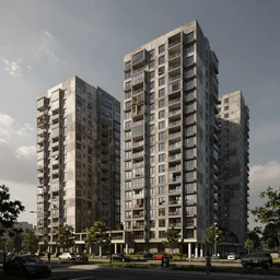 brutalist architecture building, apartment complex, octane render, artstation trending, highly detailded