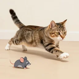 a cat, chasing & mouse