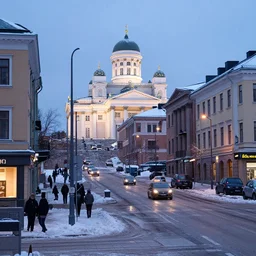winter time in helsinki, street view, metropolis