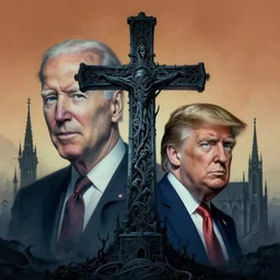 portrait of cross between joe biden and donald trump, by zdzislaw beksinski, by dariusz zawadzki, by john jude palencar, gothic, surrealism, cosmic horror, lovecraftian, cold hue's, warm tone gradient background, concept art, beautiful composition