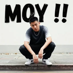 rap album cover photo ( ( ( moyai!!!!!! 🗿 headed man rapper posing crouched on a curb holding a microphone looking down at camera ) ) ) ) photograph background of rough neighbourhood!!! graffiti on the walls | ( ( worm's eye view!!!!! ) ) well - lit lighting, dramatic posing, rap pose, cool, hyperdetailed - h 7 0 0