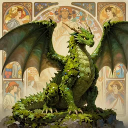 mossy dragon, desktop background, path traced, highly detailed, high quality, digital painting, by studio ghibli, lise deharme, alexander jansson, paul lehr, tim white, hans zatzka, george stubbs, louis wain, alphonse mucha, louis anquetin, theodore chasseriau, vittorio matteo corcos.