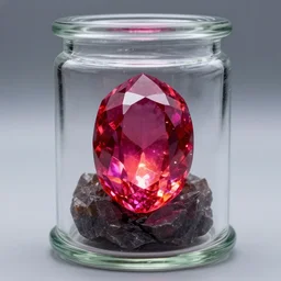 glowing magic ruby crystal gem inside a jar of glass, game item props, realistic