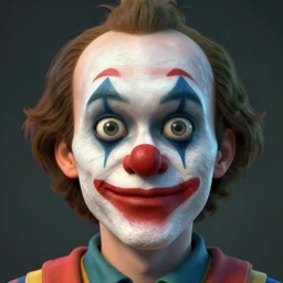 digital 3 d portrait of a clown with bulging eyes, ultrarealistic, stylized yet realistic, surreal, detailed and accurate face and anatomy, trending on artstation, unreal engine, octane render, character design by hayao miyazaki and akira toriyama, suda 5 1 style