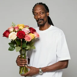 Snoop Dogg angry while holding a Vase of flowers for a 1990s sitcom tv show, Studio Photograph, portrait, anger C 12.0
