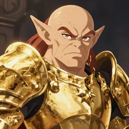 a anime orc wearing golden armor, detailed face, by greg rutkowski, mandy jurgens